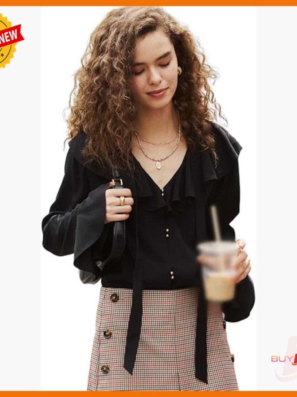 100% Mulberry Silk Long Sleeve Button Down Blouse V-Neck Ruffle Shirt